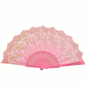 Abanico Plegable de Estilo Chino, Regalo Artesanal, Abanico de Plástico con Polvo Dorado, Abanico de Mano para Baile, Bodas y Fiestas - Product Image 1