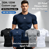 T-shirt de sport pour homme à compression imprimé en 3D, en polyester effet soie, personnalisable OEM/ODM, séchage rapide, manches courtes, pour la gym et l'entraînement