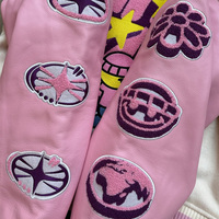Veste universitaire d'hiver de haute qualité, veste de baseball rétro, veste universitaire brodée avec patch en chenille rose, veste universitaire personnalisée pour hommes
