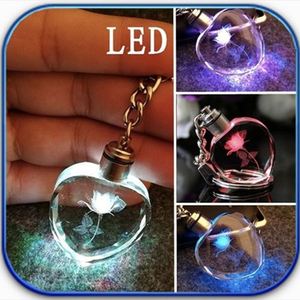 Wholesale Rose Flower Logo Keychains Laser Engraving Led <b>Light</b> Keychain Creative Crystal Key Holder Gift Custom - Product Image 5
