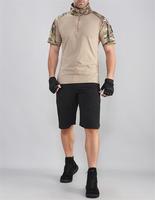 Personnalisé Extérieur Stretch Rip Stop Grille Bleu Marine Foncé Tactique 1/4 Zip Slim Fit Camouflage Tactique Chemise À Manches Courtes