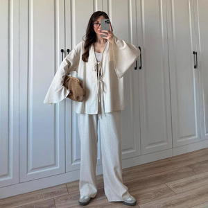 R-477 Middle Eastern Arabian Dubai Elegant New Fashionable Loose Long Sleeve Linen Lace <strong>up</strong> <strong>Dress</strong> <strong>Women's</strong> - Product Image 2