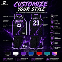 Maillot de basket-ball Streetwear personnalisé avec nom et numéro, sublimation intégrale, séchage rapide, léger, en mesh, Purple Lightning Thunder Street Fit