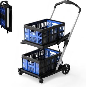 Foldable 2 Basket Hand Cart Four Wheel Shopping <b>Trolley</b> Detachable <b>Portable</b> Grocery Market Carrier - Product Image 6