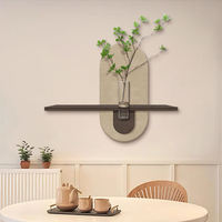 Décoration murale 3D en grès style moderne avec lumière LED, vase suspendu et plante verte artificielle pour salon