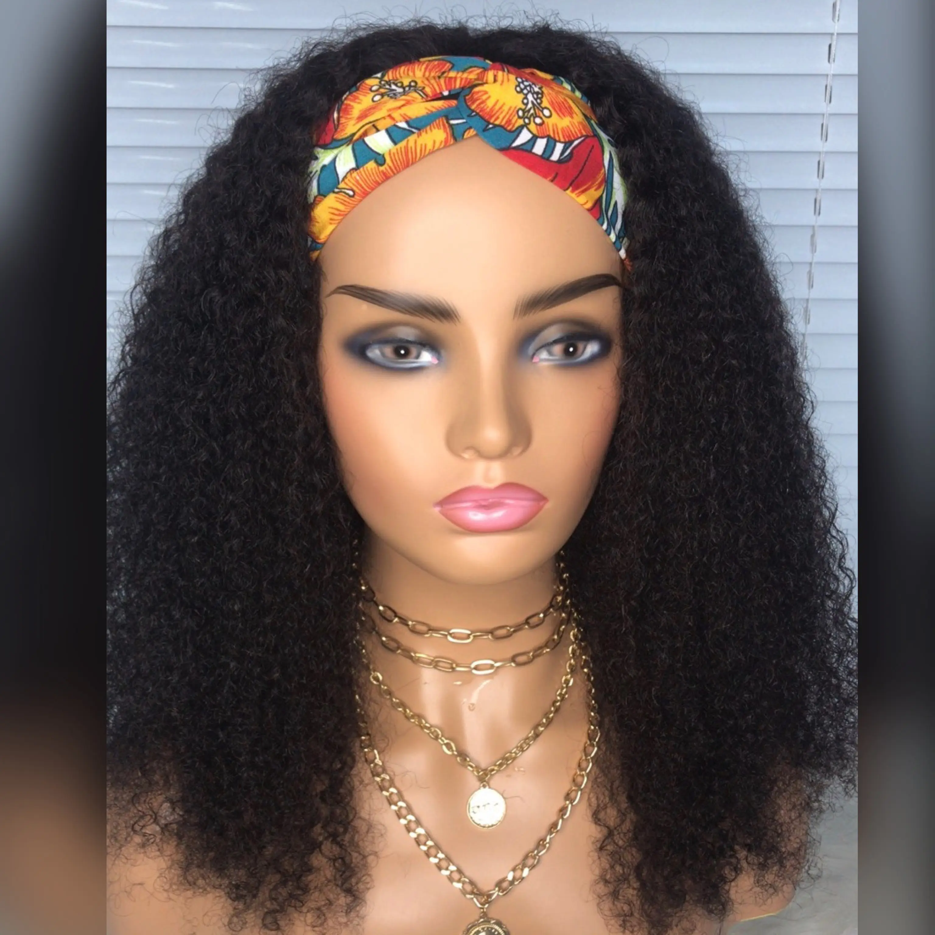 High quality glueless half Headband Wigs for black women cuticle aligned kinky curly human hair headband wig