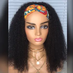 High Quality Glueless Half Headband Wigs Human Hair Headband Wig Women Brazilian Hair for Black Cuticle Aligned Kinky Curly Long