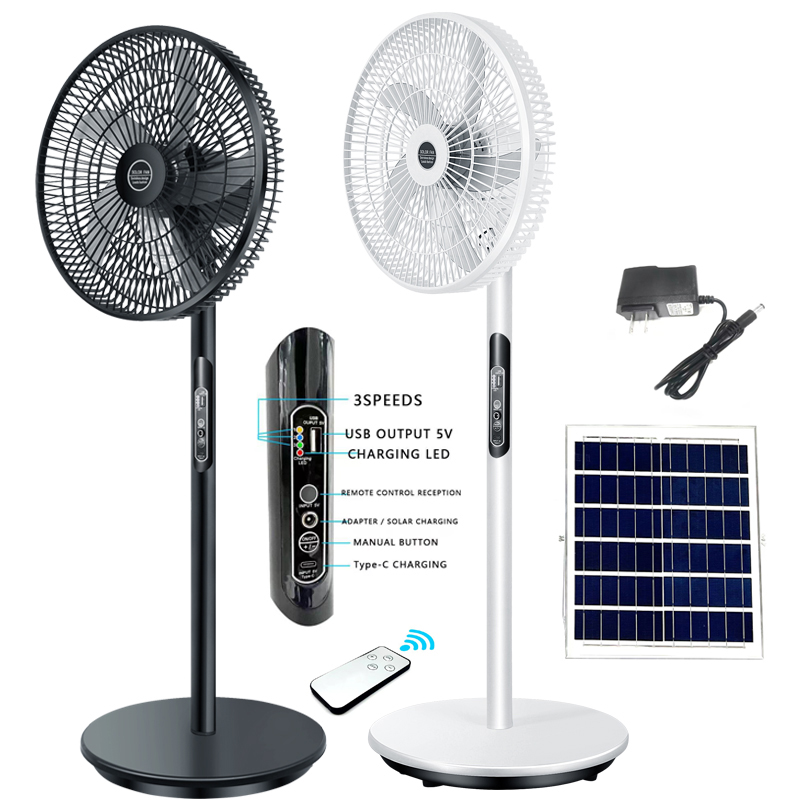 Summer rechargeable solar electric fan with Solar Panel 16inch large capacity mobile Rechargeable solar fan for Indoor/Outdoor