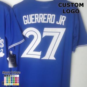 Maillot de baseball des Blue <span class=keywords><strong>Jays</strong></span> du Canada, personnalisé, brodé, 27 Guerrero Jr, 4 Springer, 11 <span class=keywords><strong>Bichette</strong></span>, respirant, manches courtes - Product Image 1