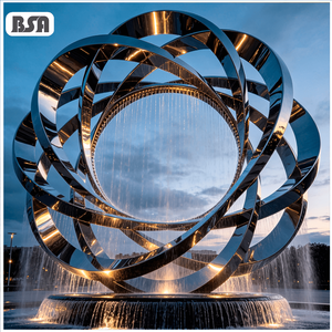 BSA Grote RVS Gedraaide Verbindende Ring Spiegel Sculptuur, Abstracte Metalen Circulaire Waterpartij voor Hotel Plaza - Product Image 1