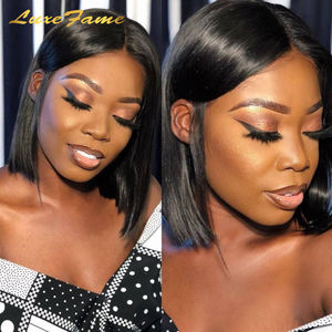 Yeni varış brezilyalı 8-14 inç Remy saç kısa ipeksi düz örgü Bob dantel ön peruk siyah kadınlar için - Product Image 6