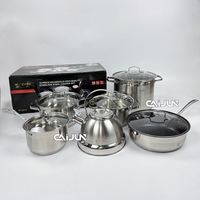 Ensemble de casseroles en acier inoxydable antiadhésif de haute qualité, 12 pièces, design classique avec couvercles en verre et en acier pour une utilisation à la maison et en cuisine