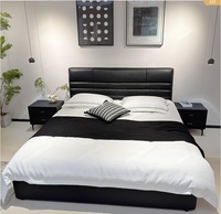 Modernes Italienisches Minimalistisches Doppelbett mit Schubladenspeicher, Leder-Weichrückenlehne, Umweltfreundlich, Schwarz