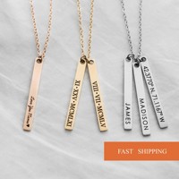 Collar con Nombre Personalizado en Barra Delgada, Collar Vertical con Nombre, Joyería de Verano para Mamá, Regalo de Boda Hecho a Mano, Grabado de Fecha