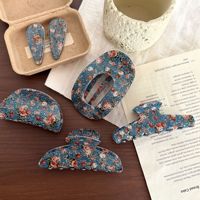 Accessoires de style français pour femmes et filles, pinces à cheveux plates en denim bleu à imprimé floral rose, grande taille