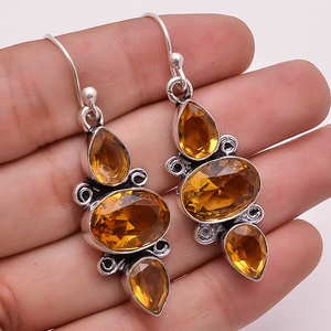 Pendientes de piedras preciosas chapados en plata sólida 925, joyería de pendientes de piedras preciosas de cuarzo Peridoto, exportador de joyería de plata de moda, joyería fina - Product Image 4