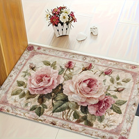 Alfombra de Entrada Kongyu Home Textiles con Estampado de Rosas Rosadas Vintage, Estilo Shabby Chic, Antideslizante, para Puerta Principal, Diseño Botánico Rústico