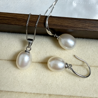 Parure de bijoux classique en perles d'eau douce en forme de riz, plaqué or, argent 925, boucles d'oreilles et collier, cadeau de mariée, parures de bijoux unisexe de qualité supérieure