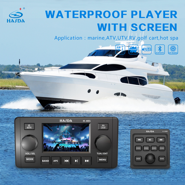 Waterproof IP66 Marine Audio Player MP5 with 4 Inch Display Screen and Zone Controller Durable Features