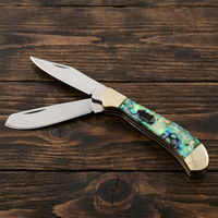 Couteau de poche pliant 2-en-1 à double lame en acier 3Cr13 avec manche incrusté de nacre pour camping en extérieur, cadeau, outil de vente en gros