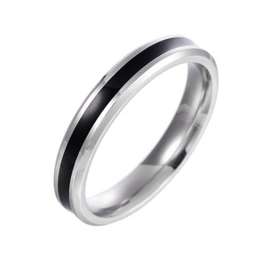 Nouvelle <span class=keywords><strong>Bague</strong></span> Ouverte en Acier Inoxydable Plaqué Argent, Motif Ligne Noire Émaillée, Haute Qualité, <span class=keywords><strong>Prix</strong></span> Bas, Bijoux de Couple - Product Image 2