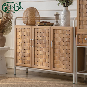 Solid Wood Sideboard With Doors Minimalist Retro Style Storage Cabinet <b>For</b> Living Room Entryway - Product Image 2