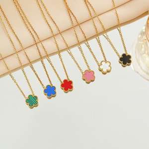 Collane da Donna in Acciaio Inossidabile di Alta Qualità con <span class=keywords><strong>Quadrifoglio</strong></span> Dorato, Non Sbiadisce, Design Semplice ed Elegante - Product Image 1