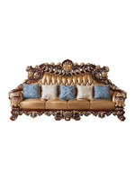 Canapé en cuir de chêne de style rétro français haut de gamme, en bois massif sculpté, ensemble complet de meubles pour salon