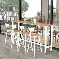 Table de bar haute moderne en WPC et métal pour extérieur, anti-corrosion, pour balcon, cour, salon de thé, café