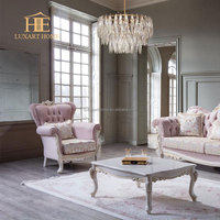 Canapé et fauteuil individuels de luxe en bois massif sculpté à la main, avec feuille d'or, et canapé 3 places