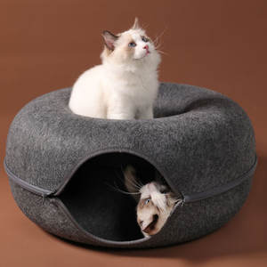 Caverna para Gato Donut Premium, Arranhador para Gato e Cama para Animais de Estimação, Construção Durável em Feltro com Acabamento em Zíper Dourado - Product Image 2