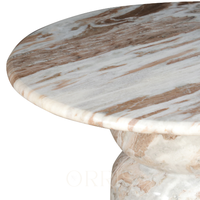 Table à manger sur piétement en marbre naturel, fabrication artisanale, base en pierre artistique, mobilier de luxe pour la maison, design minimaliste, utilisation en villa ou hôtel