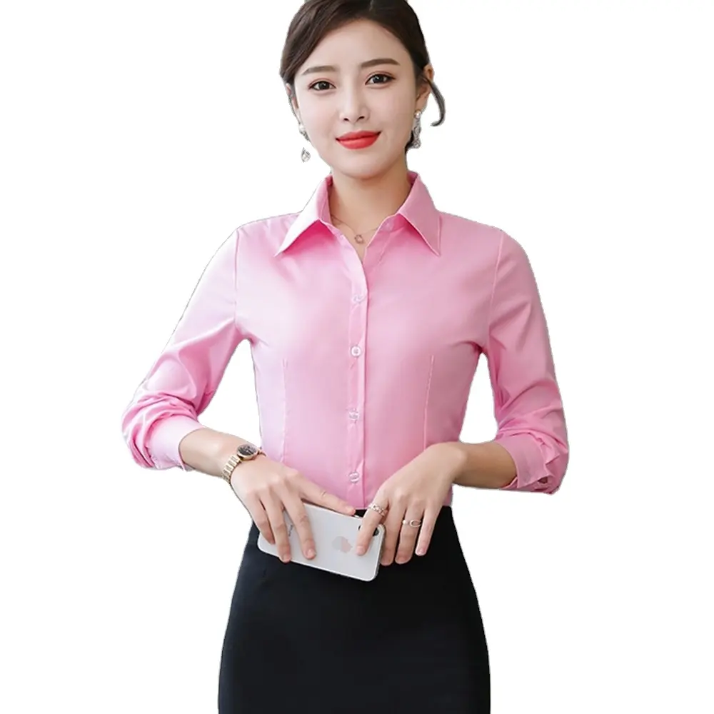 S-5XL New Arrival 2022 Women Ladies Long Sleeve Office Shirt Formal Business Blouse Solid Color Lapel Button Casual Tops Shirt