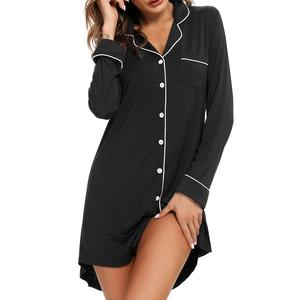 <span class=keywords><strong>Camicia</strong></span> da <span class=keywords><strong>Notte</strong></span> di Alta Qualità per Donne, Lussuosa in Bambù Morbido, Scollo a V, Manica Lunga, Stampa 3D, Traspirante, Vita Elastica - Product Image 4