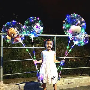 Balões transparentes com led, balões transparentes com bobo led em pvc, bobo e alça longa, com boca larga e alça