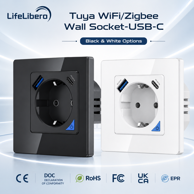 Tuya WiFi Smart Power Plug EU 16A 3500W Wall Socket with USB C Universal Outlets for Home Hotel Automation