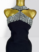 Robe bandage noire sans manches ornée de strass, élégante robe de soirée