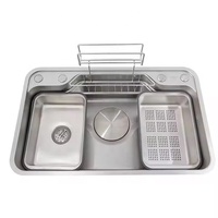 Évier de cuisine intelligent populaire, grand évier simple de 80 litres, SUS304, multifonctionnel, design japonais et coréen avec accessoires