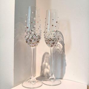 Set de regalo empresarial de lujo personalizado: Copas de cristal artesanales con perlas y diamantes, modernas, templadas y sostenibles, para Sr. y Sra. - Product Image 2