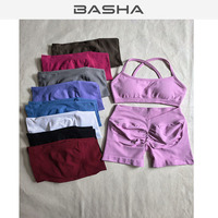 Ensemble de fitness sans couture à séchage rapide : Soutien-gorge de sport et short de yoga taille haute V-Waist pour le Pilates et l'entraînement, tenue de gym pour femme