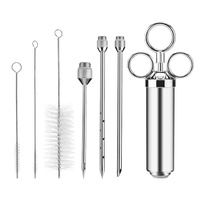 Outil de cuisson polyvalent en acier inoxydable avec 3 aiguilles Aiguille en silicone pour la dinde Injecteur de marinade en métal