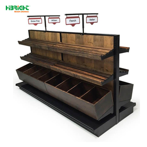 Estante de exhibición de pan de varios niveles Highbright con diseño de veta de madera y contenedores de almacenamiento divididos para supermercado - Product Image 1