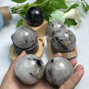 כדורי קוורץ טורמלין שחור מלוטש כדור קריסטל טבעי כדור מדיטציה לקישוט הבית - Product Image 4