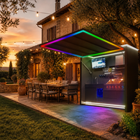 Pavillon de cuisine extérieur avec barbecue en acier inoxydable 304, réfrigérateur, portes coulissantes doubles, protection contre le vent et la pluie, fenêtre latérale, bande lumineuse LED
