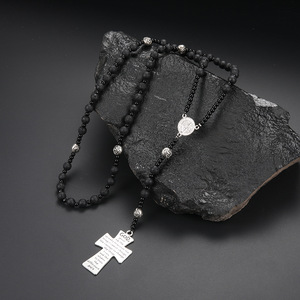 Nuovo arrivo Christian Jesus nero roccia vulcanica onice croce <span class=keywords><strong>collana</strong></span> 8mm pietra grezza croce <span class=keywords><strong>rosario</strong></span> <span class=keywords><strong>collana</strong></span> per gli uomini - Product Image 5