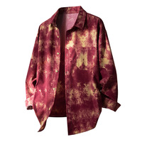 Chemise à manches longues unie de style américain vintage, col à revers ample pour homme, texture mouchetée, chemisier décontracté streetwear