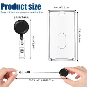 Black leather belt <b>clip</b> with groove, retractable badge roll keychain, double-sided hard document protective sleeve. - Product Image 3