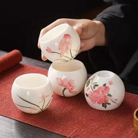 定制花卉手绘陶瓷主机杯羊肉肥玉浮雕龙蛋茶杯礼品盒
