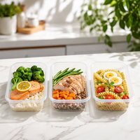 Boîtes à lunch jetables en plastique TeGuan, compatibles micro-ondes et réfrigérateur, minimalistes, pour les voyages, avec couvercle, 500 ml, modèle TG385, origine Guangdong