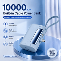 Batterie externe portable 10000 mAh avec câble USB-C rétractable intégré, finition électrolytique, compacte et portable, approuvée par les compagnies aériennes